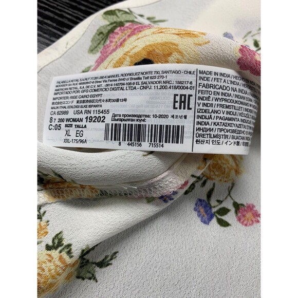 MNG Mango Button Front Blouse Size 1X White Floral Short Sleeve Boxy Airy - Picture 7 of 9